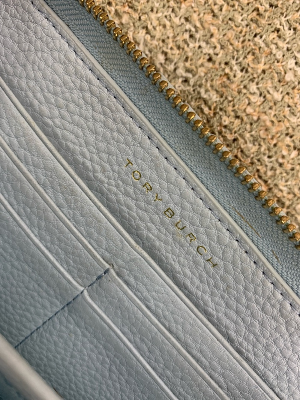 Tory Burch Light Blue-White Whipstitch Zip Wallet with Gold Hardware - Picture 4 of 6